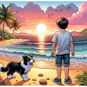 boy and dog at beach
