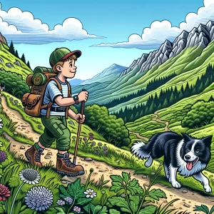 boy and dog hiking