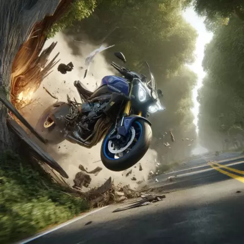 DALL·E - Depict a hyper-realistic scene where a Yamaha MT-10 motorcycle is in the midst of a dramatic crash into a tree. 